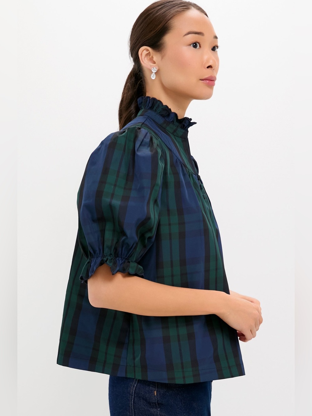 NEW Pomander Place Blackwatch Selena Blouse Plaid Ruffle Chiffon Top
